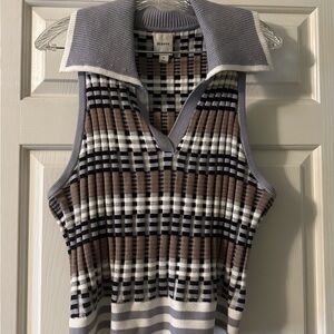 Maeve Brown and Gray V-Neck Sweater Sleeveless